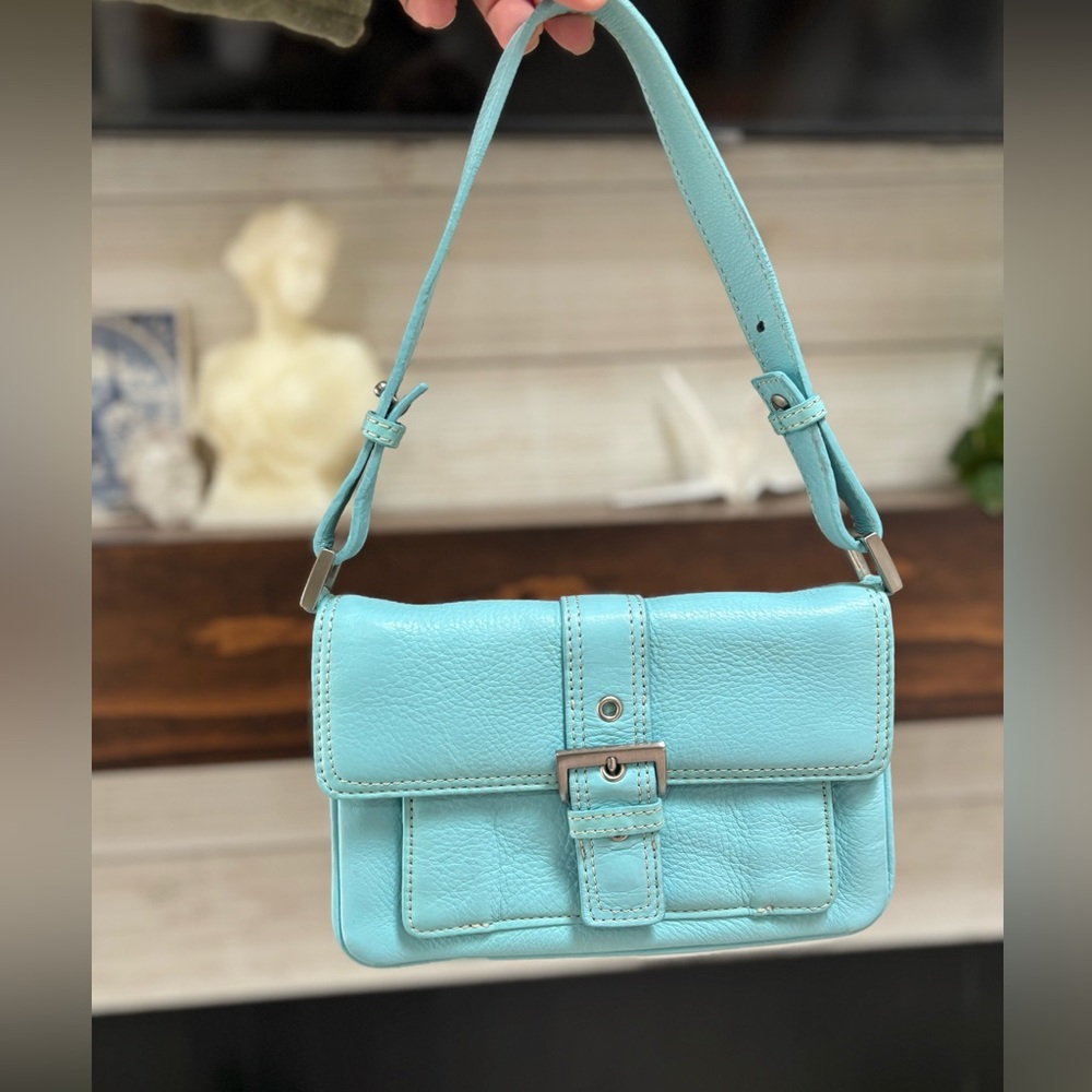 Talbots Y2K Genuine Leather Shoulder Bag in Blue Aqua